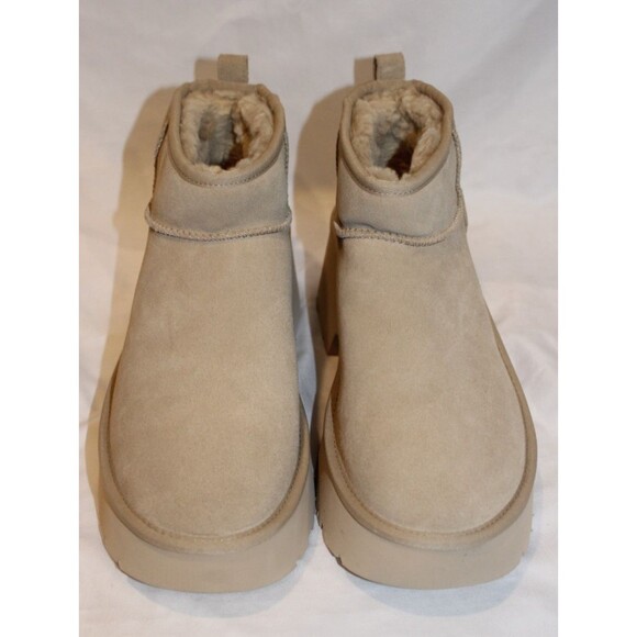 UGG WOMEN NEW HEIGHTS ULTRA MINI PLATFORM SUEDE SHEARLING LINED BOOTS MUSTARD - Picture 4 of 7